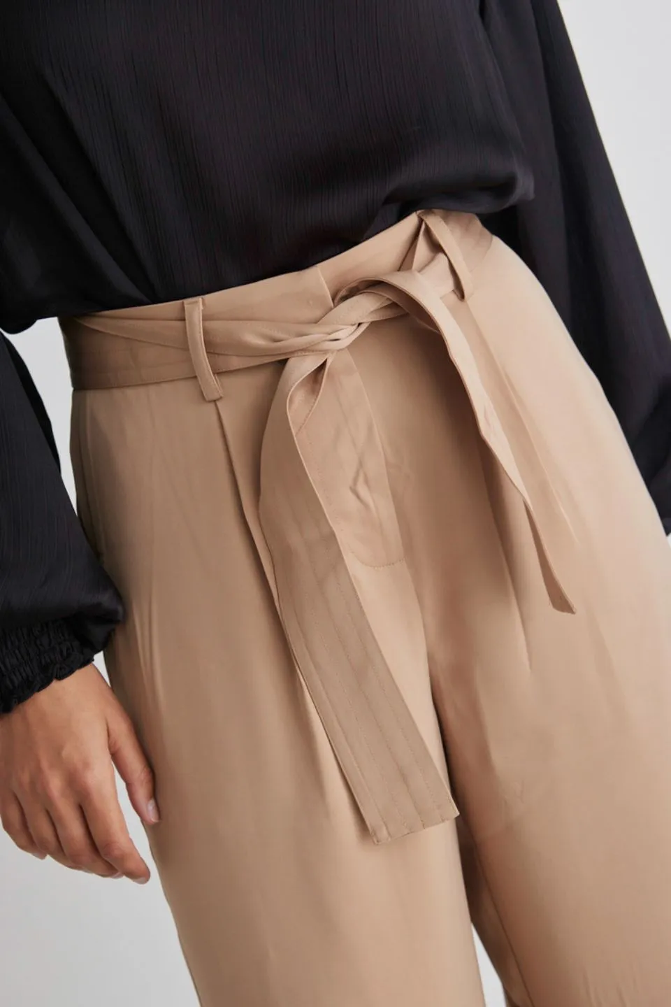 Seductive Champagne Satin Wide Leg Satin Pants