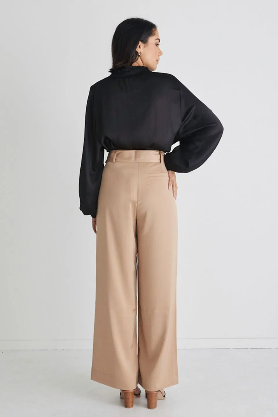 Seductive Champagne Satin Wide Leg Satin Pants