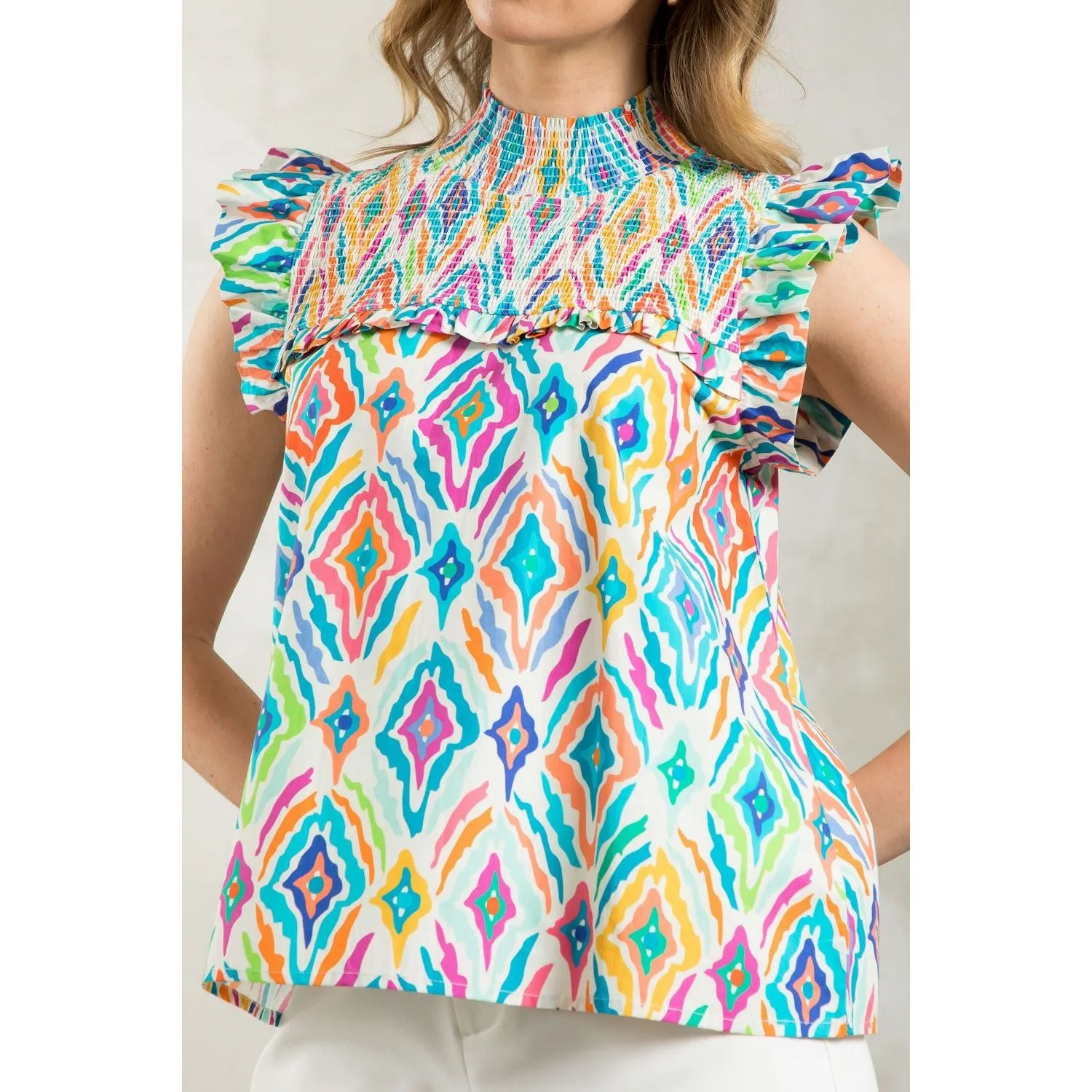 Shannon Ruffle Sleeve Mutli Color Print THML Top