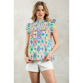 Shannon Ruffle Sleeve Mutli Color Print THML Top