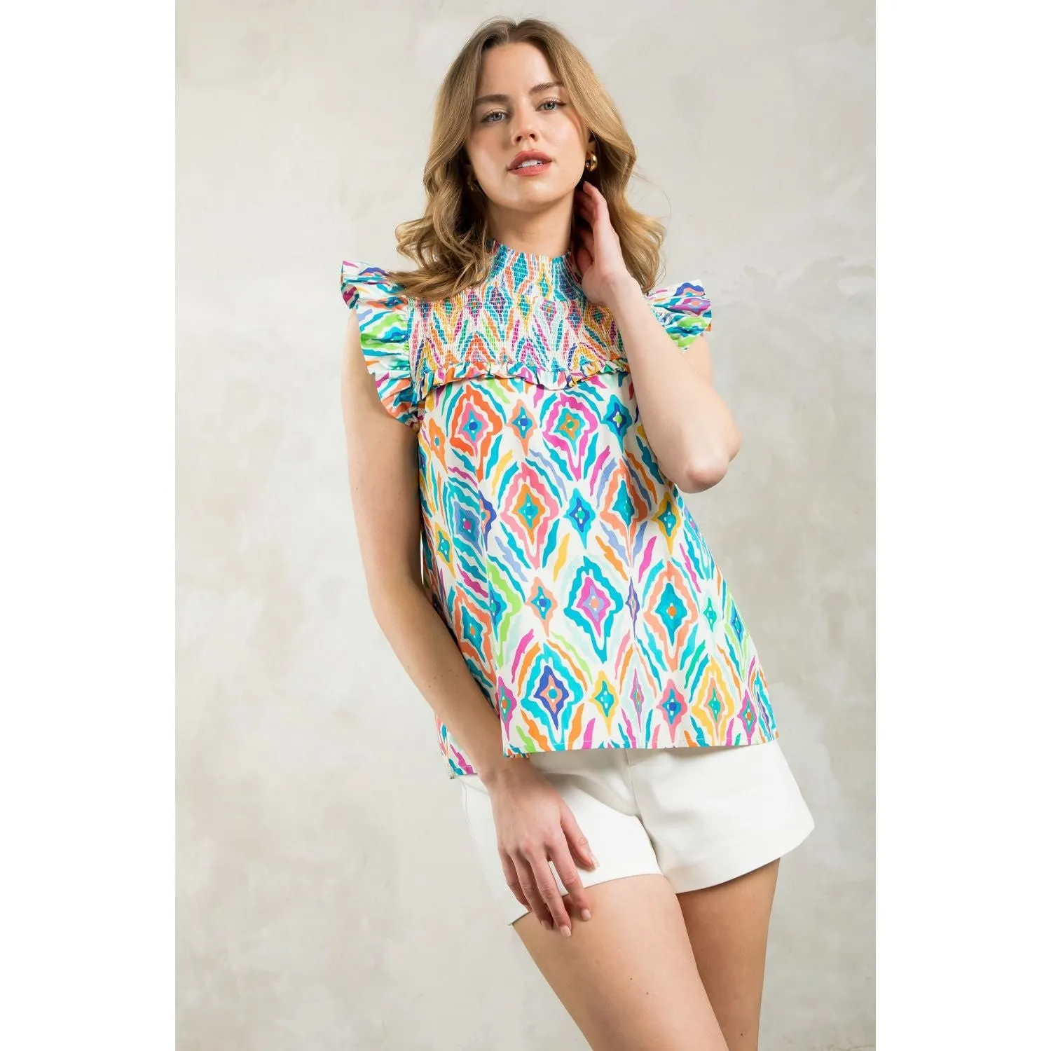 Shannon Ruffle Sleeve Mutli Color Print THML Top