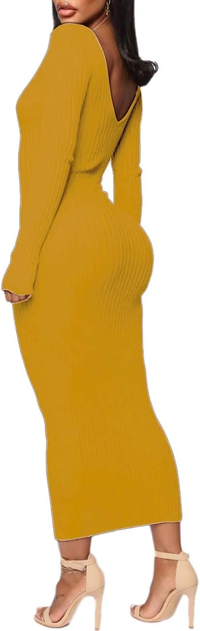 SheKiss Women's Off Shoulder Long Sleeves Bodycon Sweater Dress Sexy Knit Slim Cardigans