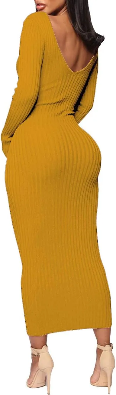 SheKiss Women's Off Shoulder Long Sleeves Bodycon Sweater Dress Sexy Knit Slim Cardigans