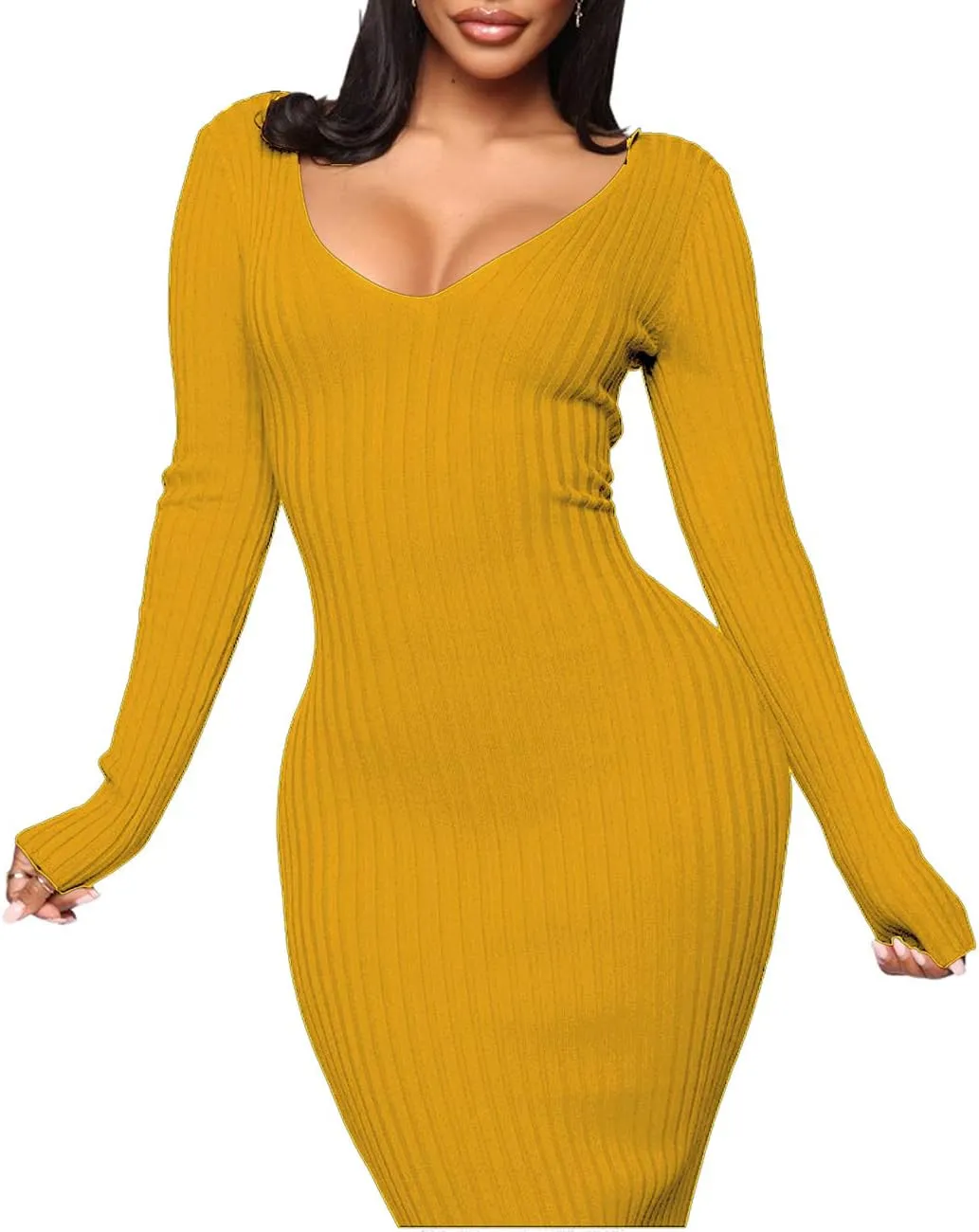SheKiss Women's Off Shoulder Long Sleeves Bodycon Sweater Dress Sexy Knit Slim Cardigans