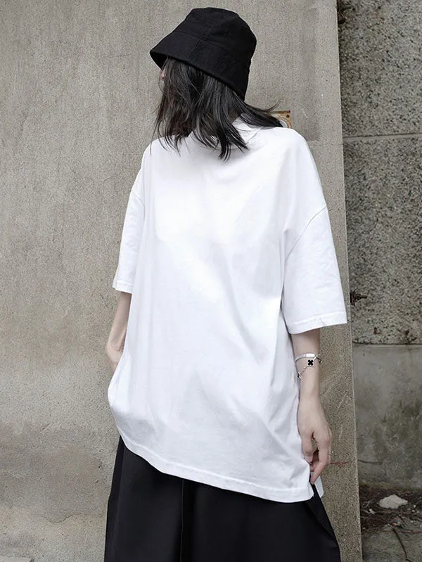 Solid Color High-Neck Asymmetric T-Shirt