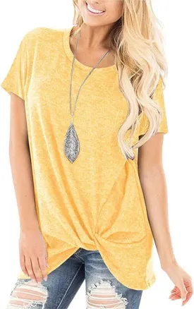 Summer Tops for Women Short Sleeve Twist Knot T-Shirts Ladies T Shirts for Women Tie Front Comfy Tee Casual Loose Fit Tshirts