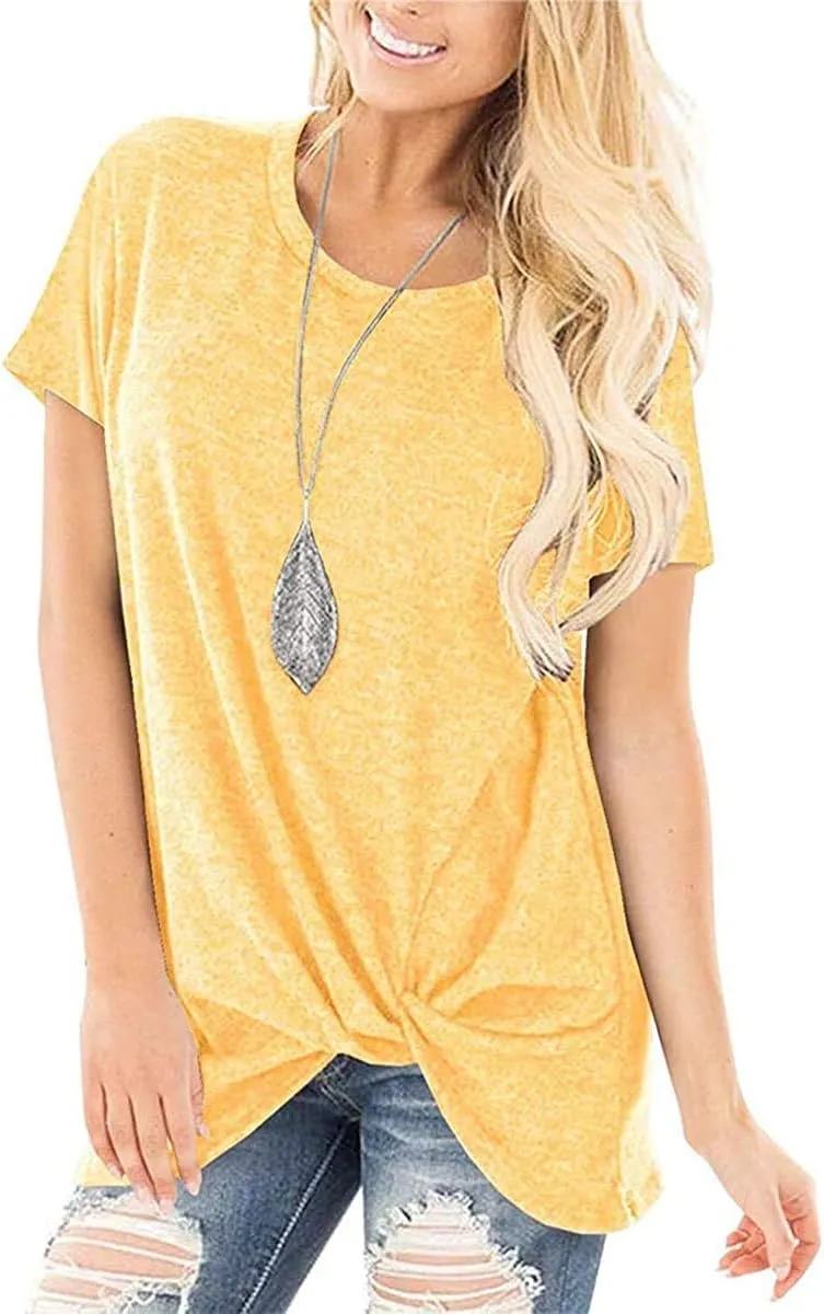 Summer Tops for Women Short Sleeve Twist Knot T-Shirts Ladies T Shirts for Women Tie Front Comfy Tee Casual Loose Fit Tshirts
