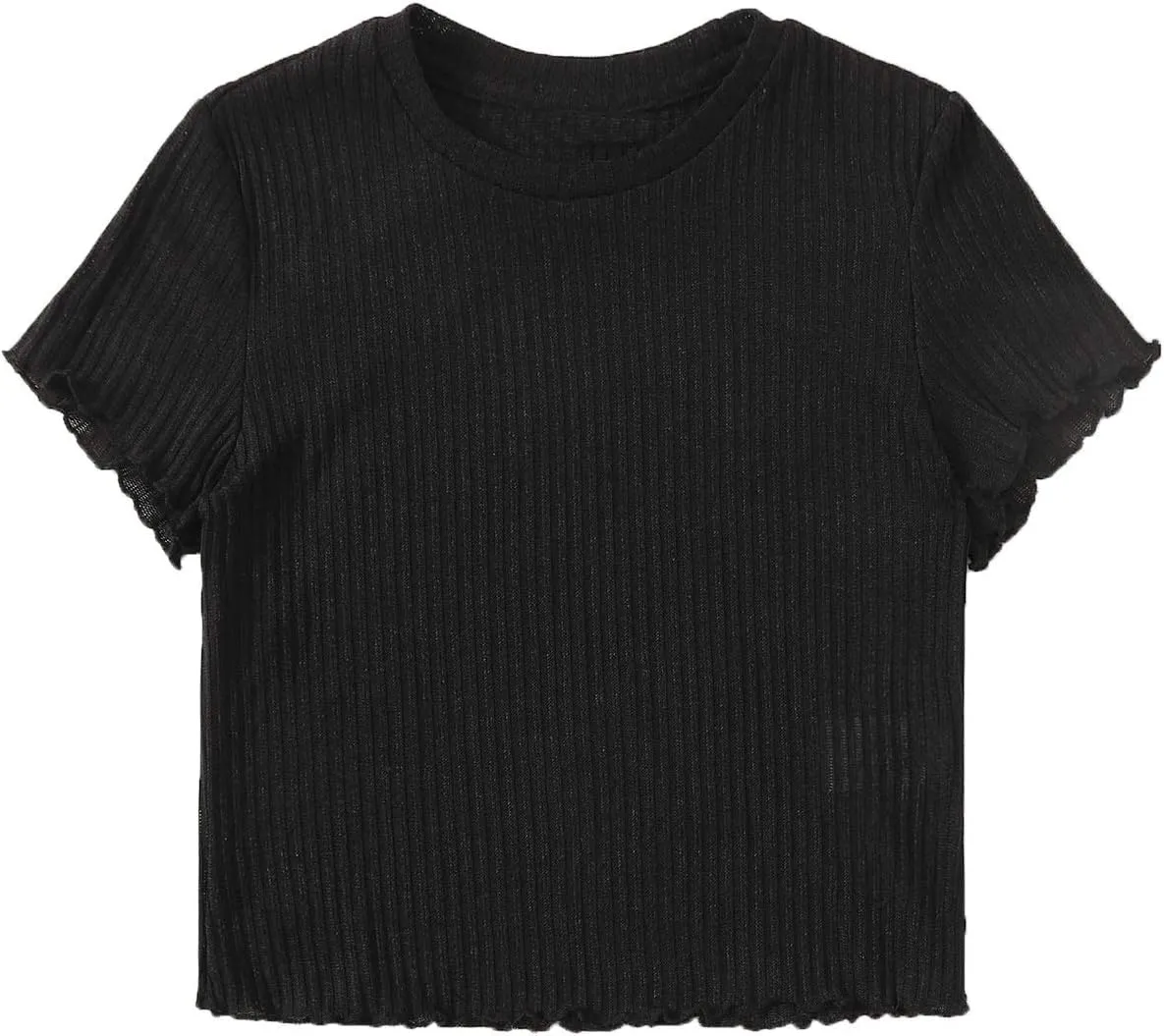 SweatyRocks Women's Solid Crew Neck Ribbed Knit Short Sleeve Crop Top T Shirts