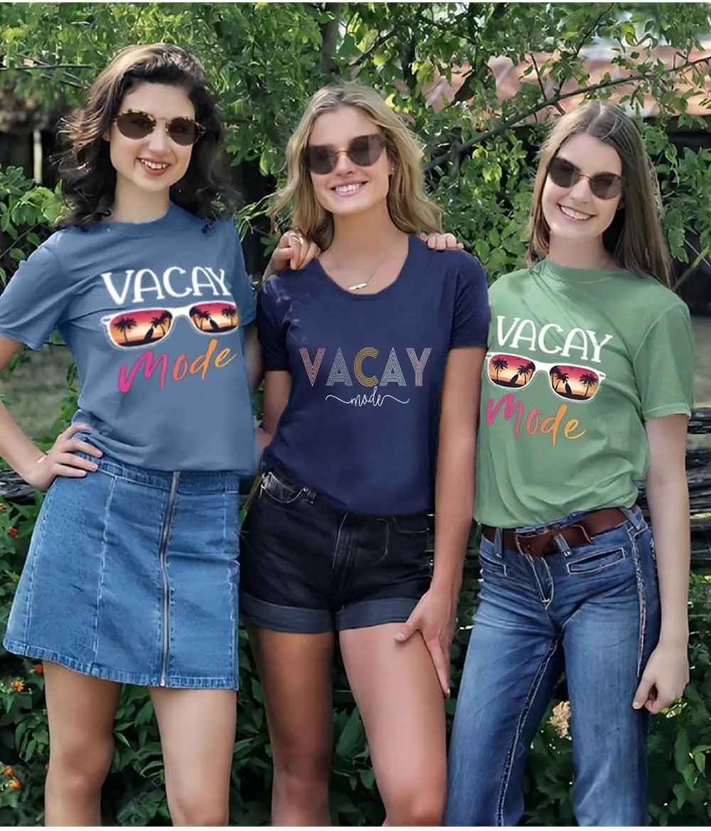 Vacay Mode T Shirts for Women Summer Beach Hawaii Vacation Short Sleeve Tops Holiday Cruise Getaway T Shirts