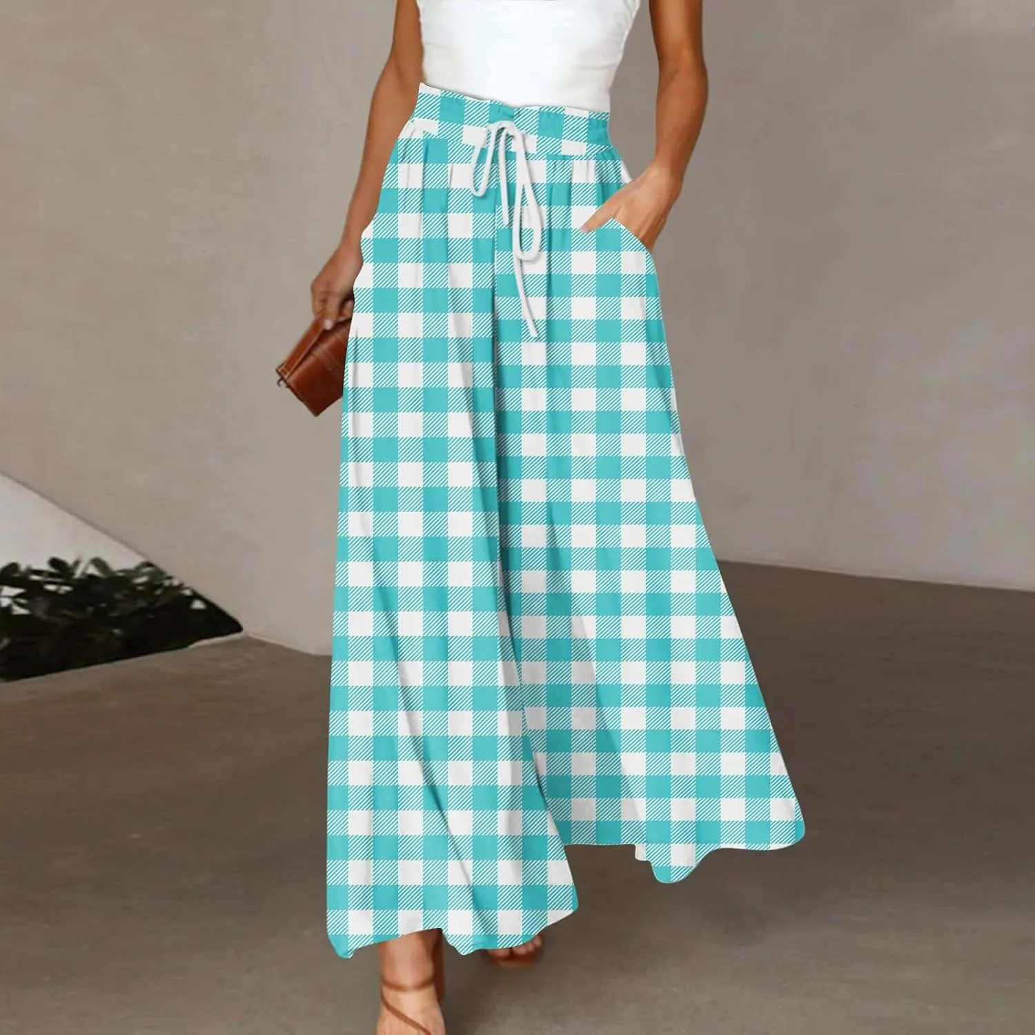 Wide Leg Pants Woman Summer 2025 Flowy High Waisted Trousers Baggy Drawstring Beach Pant with Pockets