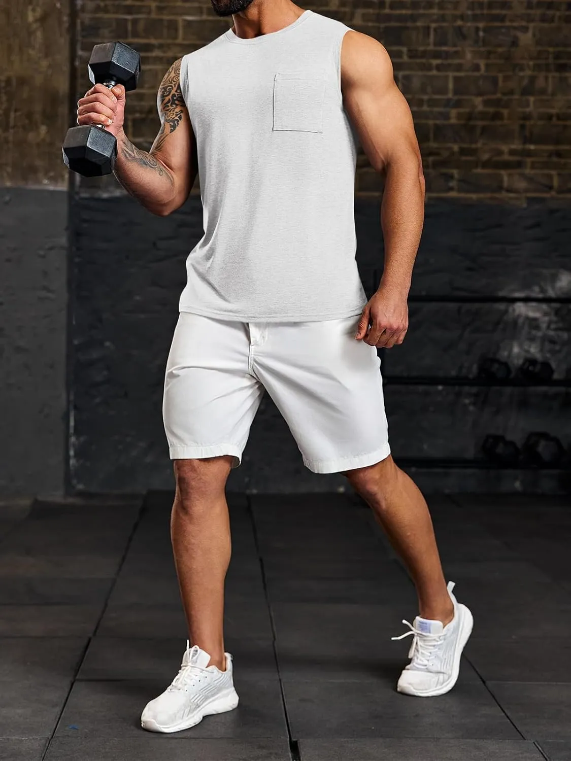 Wihion Men's Sleeveless Gym Tank Tops with Pocket Workout Bodybuilding Muscle T Shirts