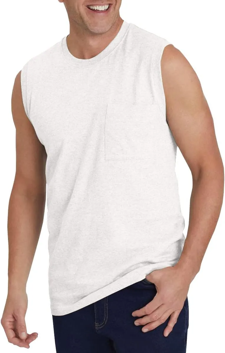 Wihion Men's Sleeveless Gym Tank Tops with Pocket Workout Bodybuilding Muscle T Shirts