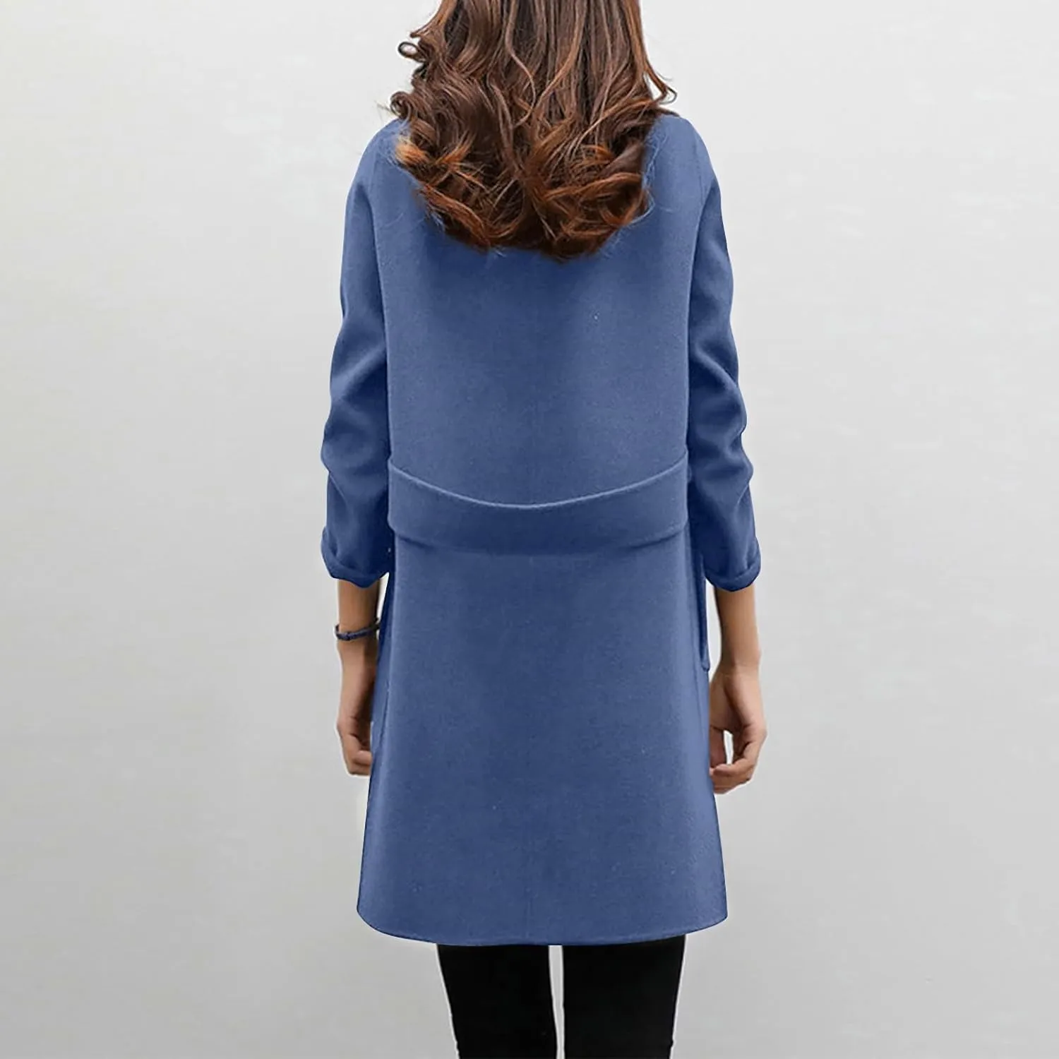 Women Elegant Notched Collar Double Breasted Wool Blend Over Coat Long Sleeve Warm Winter Mid Long Jacket 2024