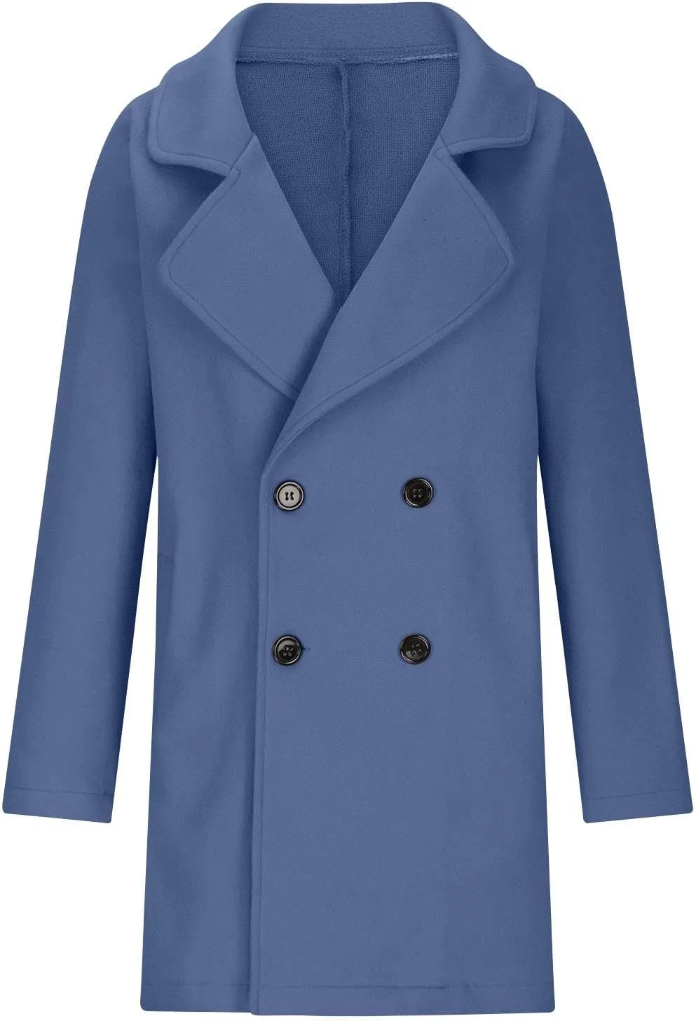Women Elegant Notched Collar Double Breasted Wool Blend Over Coat Long Sleeve Warm Winter Mid Long Jacket 2024