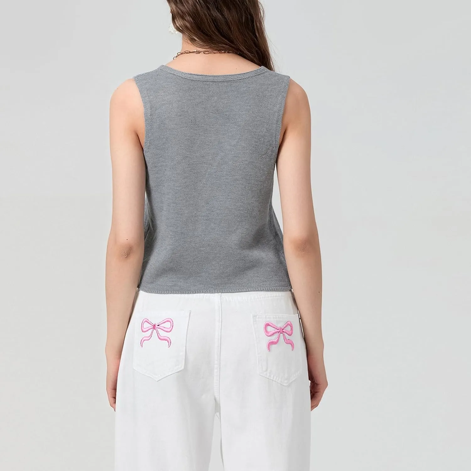 Women Vest Tops Sleeveless V Neck Button Up Knit Top