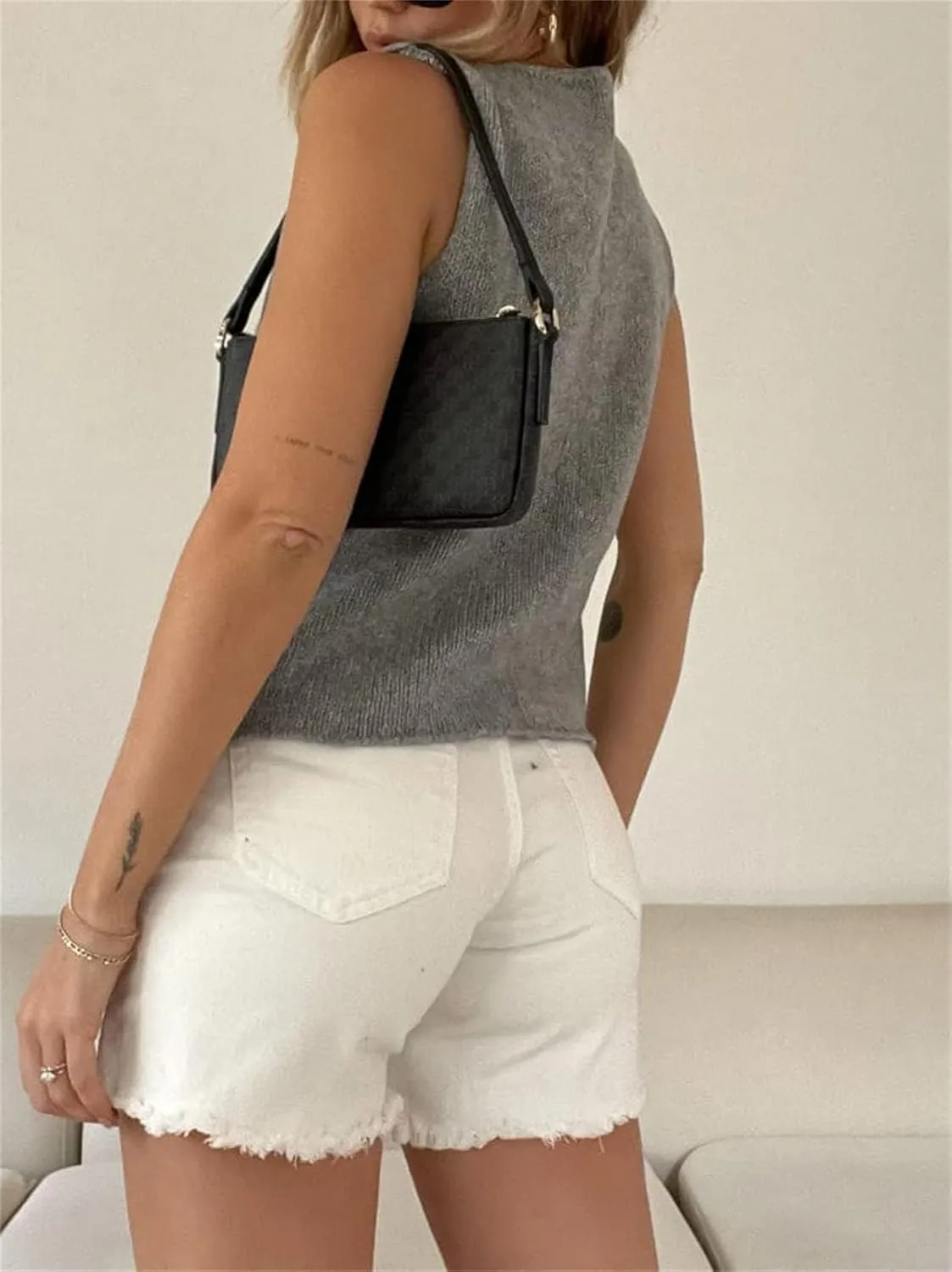 Women Vest Tops Sleeveless V Neck Button Up Knit Top