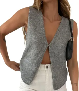 Women Vest Tops Sleeveless V Neck Button Up Knit Top