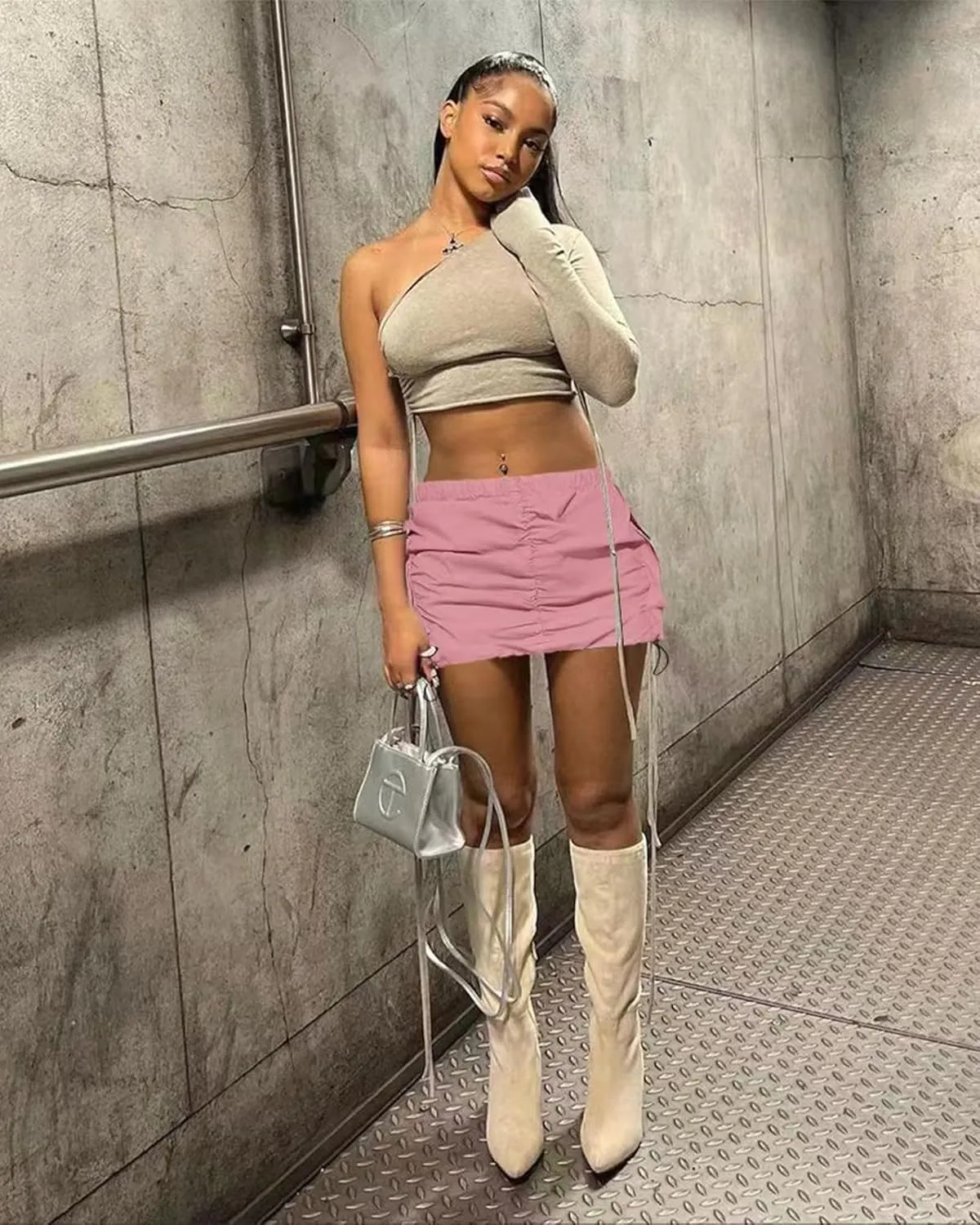 Womens Cargo Skirt Y2k High Waisted Pencil Mini Skirts for Women Sexy Trendy Short Side Drawstring Ruched Bodycon Cute Skirts