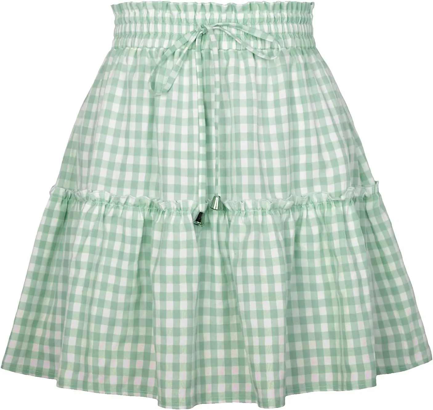 Women's High Waisted Tiered Layered Ruffle Hem Skirt Shirred Casual Mini Skirts