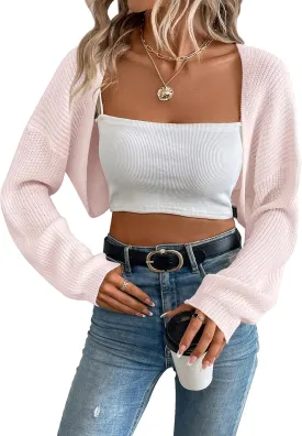 Womens Long Sleeve Open Front Knit Crop Bolero Cardigan Sweater Shrug for Dress 2025