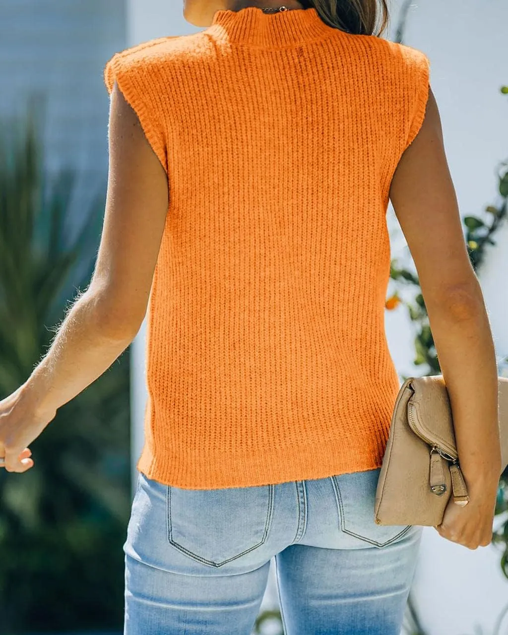 Women's Mock Neck Knit Sweater Vest Sleeveless Casual Trendy Summer Ribbed Pullover Tank Tops