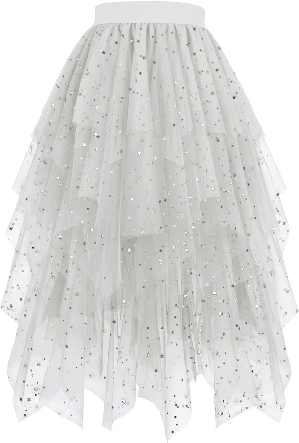 Women's Sequin Mesh Tulle Skirts High Low Layered A-line Skirt Midi Length Irregular Tutu Skirt for Women 2025
