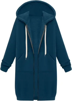 Women's Zip Up Long Hoodies Long Sleeve Drawstring Hooded Sweatshirts 2025 Fall Oversized Fleece Jackets with Pockets